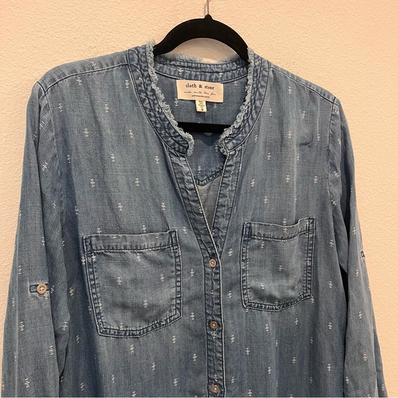 Anthropologie Cloth & Stone MaryLou Chambray Shirtdress Women’s Sz M coastal - Picture 4 of 7